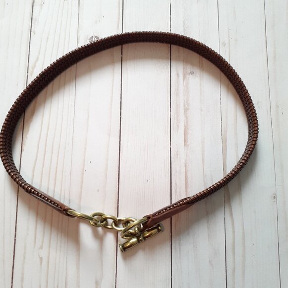 LRL Braided Leather Stretch Belt with Gold Toggle Closure/Buckle Brown Size M - Picture 2 of 15